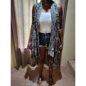 Raj Sahira Thick Stitch Fringe Vest One Size OS Boho Festival  New